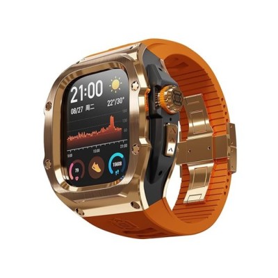 Husa pentru Apple Watch 4 / 5 / 6 / SE (44mm) + Curea - ShellBox Waterproof IP68 - Rose Gold foto