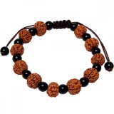 Brățara șnur Rudraksha Agat Negru, pietre naturale, femei barbati reglabilă unisex negru