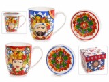 Set 2 cani portelan multicolor in cutie cadou Craciun 8x9 cm, 300 ml