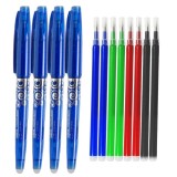 Set 4 Pixuri cu Radiera 0.7mm Multicolor + 8 Rezerve Roller - Cerneala Termosensibila