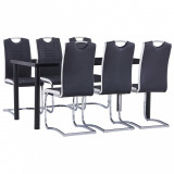 VidaXL Set mobilier de bucătărie, 7 piese, negru, piele ecologică