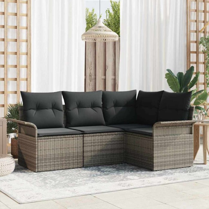 vidaXL Set de canapele pentru grădină cu pernă 4 pcs Gri Rattan poli 3345339