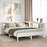 VidaXL Pat cu bibliotecă fără saltea, alb, 160x200 cm, lemn masiv pin