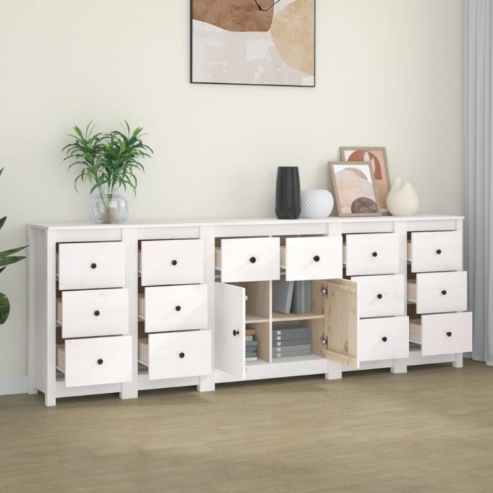 vidaXL Servantă, alb, 230x35x80 cm, lemn masiv de pin 3114090