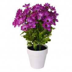 Crizanteme artificiale Mov in ghiveci alb Rezistente la umiditate Aspect natural pentru interior sau exterior D floare 37 cm D ghiveci 15 cm H totala foto