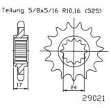 Pinion fata 15 dinti pas lant 525 - Honda CB 600 F Hornet (98-06) - S F21 Hornet S (00-04) - CBF 600 N/S (05-07) - CBR 600 F (97-98), Oem