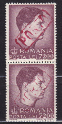 ROMANIA 1947 LP 212 MIHAI FORMAT MARE VALOAREA 7200 SUPRATIPAR PORTO PERECHE MNH foto