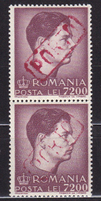 ROMANIA 1947 LP 212 MIHAI FORMAT MARE VALOAREA 7200 SUPRATIPAR PORTO PERECHE MNH