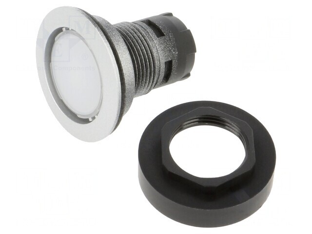 Comutator apăsare 22mm argintiu IP65 plat