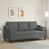 VidaXL Canapea cu 3 locuri cu pernuțe, gri &icirc;nchis, 180 cm, textil 3200854