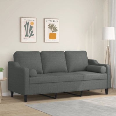 vidaXL Canapea cu 3 locuri cu pernuțe, gri &amp;icirc;nchis, 180 cm, textil foto