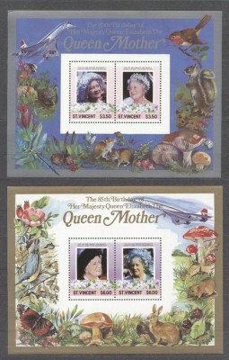 St. Vincent 1986 Queen mother 2 perf. sheet MNH S.647 foto