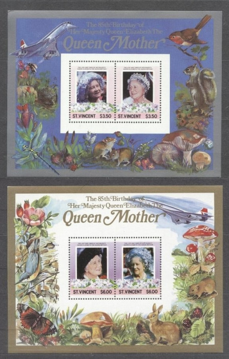 St. Vincent 1986 Queen mother 2 perf. sheet MNH S.647