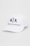 Armani Exchange șapcă culoarea alb, cu imprimeu