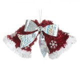 Ornament Brad Crăciun Jumbo, Clopot Dublu 3D, Tinsel Roșu Argintiu Alb, 19 cm, Oem