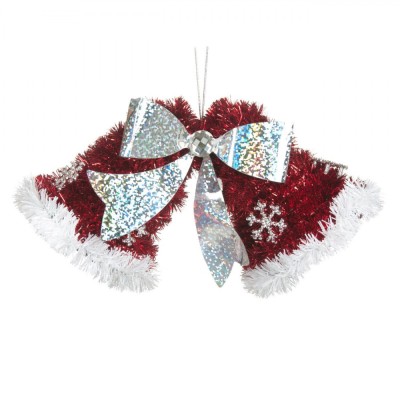 Ornament Brad Crăciun Jumbo, Clopot Dublu 3D, Tinsel Roșu Argintiu Alb, 19 cm foto