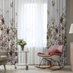 Set draperii dim-out model floral cu rejansa din bumbac tip fagure, Madison, 250x225 cm, densitate 700 g/ml, Lilium et Rosa, 2 buc