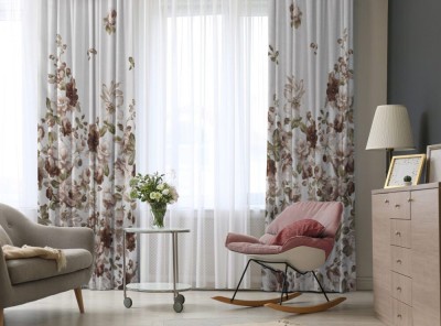 Set draperii dim-out model floral cu rejansa din bumbac tip fagure, Madison, 150x210 cm, densitate 700 g/ml, Lilium et Rosa, 2 buc foto