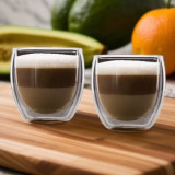 Set 2 Bucati - Pahar Cappuccino din Sticla Borosilicata, Dublu Perete - 250 ml - Ideal pentru Bauturi Calde și Reci, Protecție Termică