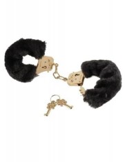 GOLD DELUXE FURRY CUFFS - Catuse metalice de lux din metal auriu si acoperite cu plus negru foto