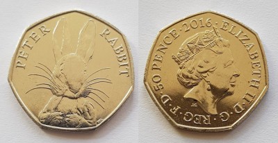 MAREA BRITANIE █ MONEDE COMEMORATIV █ 50 Pence █ 2016 █ PETER RABBIT █ UNC foto