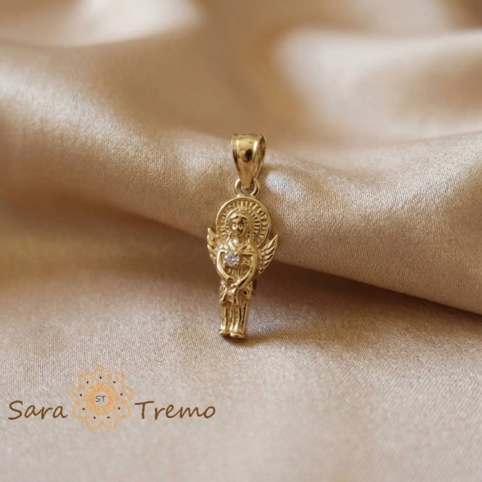 Pandantiv 2 cm Ingerul Protectiei , Pandantiv placat cu aur 14K cu zirconia alba