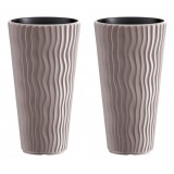 Cumpara ieftin Set 2 ghivece de flori, Sandy Slim, rotunde, inalte, 29.7x53.1 cm, cafeniu, Prosperplast