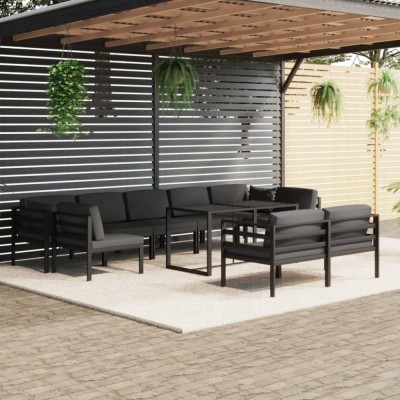vidaXL Set mobilier relaxare grădină 10 piese perne aluminiu antracit foto