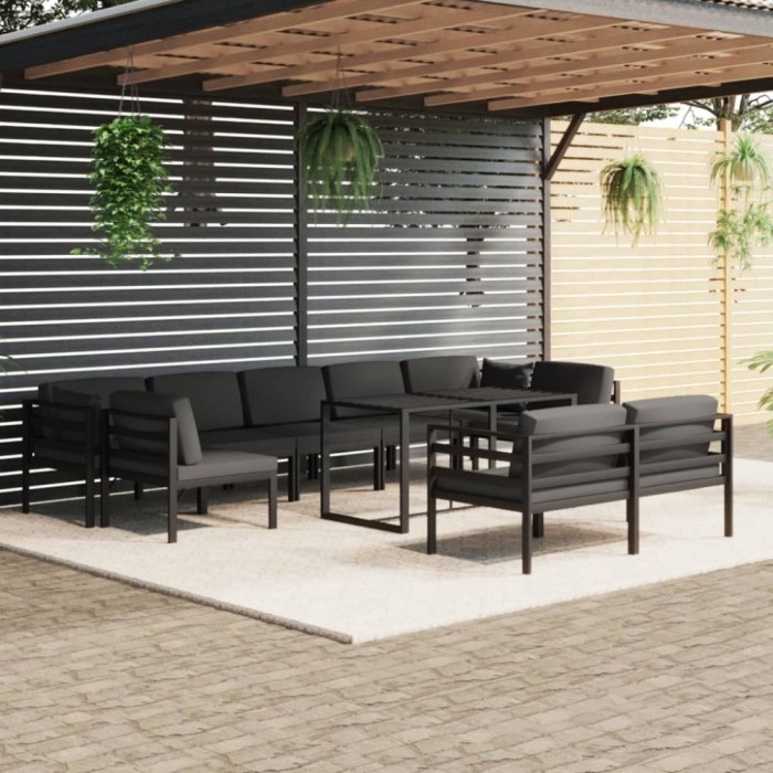 vidaXL Set mobilier relaxare grădină 10 piese perne aluminiu antracit