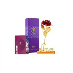 Set mostra de parfum 2 ml Avon si trandafir rosu cu suport si cutie cadou, suflat la baza cu auriu