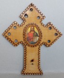 Crucifix ortodox romanesc artizanal 25cm, tip aplica de perete, vintage anii 70