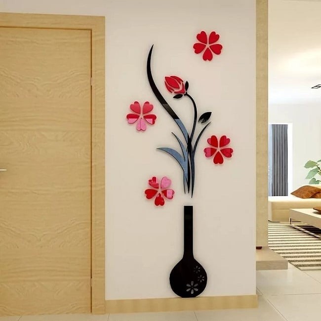 Sticker Acril Decor, Acril Lucios, Vaza cu Flori, Big size