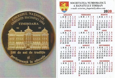 Romania, Societatea Numismatica a Banatului Timisan, calendar de buzunar, 2020 foto