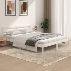 vidaXL Cadru de pat King Size, alb, 150x200 cm, lemn masiv de pin 810436