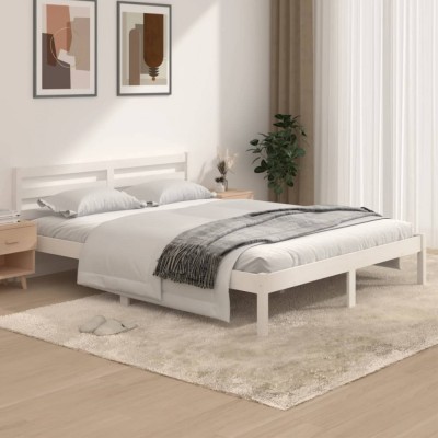 vidaXL Cadru de pat King Size, alb, 150x200 cm, lemn masiv de pin foto