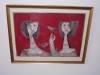 Sami Briss (n.1930 Iasi),&quot;Prietenie&quot;, cromolitografie, tablou autentic, 70x55cm, Abstract, Grisaille, Avangardism