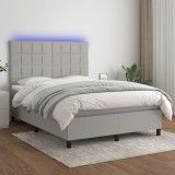 Gossi pat cu arcuri, saltea si led, gri deschis, 140x200 cm, textil