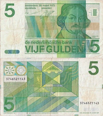 1973 ( 28 III ), 5 gulden ( P-95a ) - Țările de Jos foto