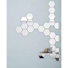 Set Oglinzi din PVC Design Hexagon Silver M Size - Oglinzi Decorative Acrilice Luxury Home 12 bucati/set