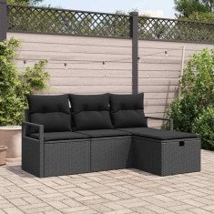 vidaXL Set de canapele pentru grădină 4 pcs Negru 175 x 117 x 85 cm foto