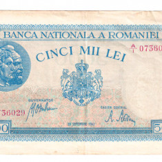 ROMANIA 5000 LEI SEPTEMBRIE 1943 FILIGRAN TRAIAN STARE FOARTE FOARTE BUNA