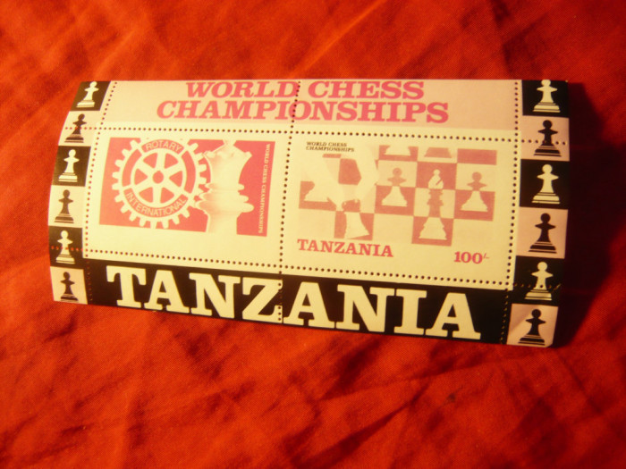 Bloc Tanzania 1986 - Rotary si Campionat SAH , pliu pe colt