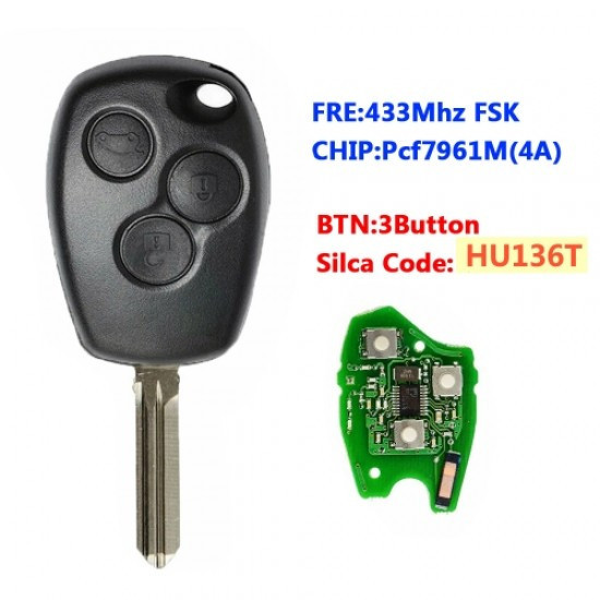 CHEIE CU CIP SI TELECOMANDA DACIA LOGAN PCF7961M 3 BUTOANE LAMELA HU136 AutoProtect KeyCars