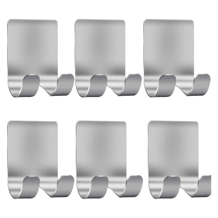 Set 6 suporti universali de perete, din inox, 6x4.5cm - Argintiu