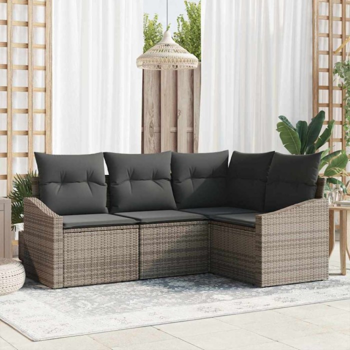 vidaXL Set de canapele pentru grădină 4 pcs Gri Rattan poli 3346699