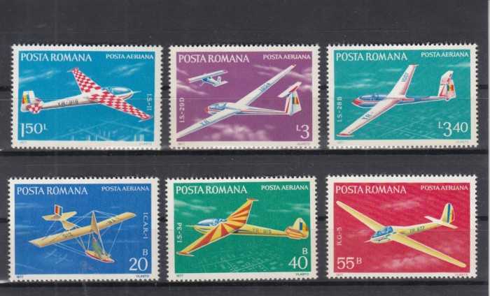 ROMANIA 1977 LP 931 AVIATIE PLANOARE SERIE MNH