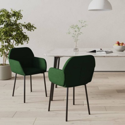 vidaXL Scaune de sufragerie, 2 buc., verde &amp;icirc;nchis, catifea 344703 foto