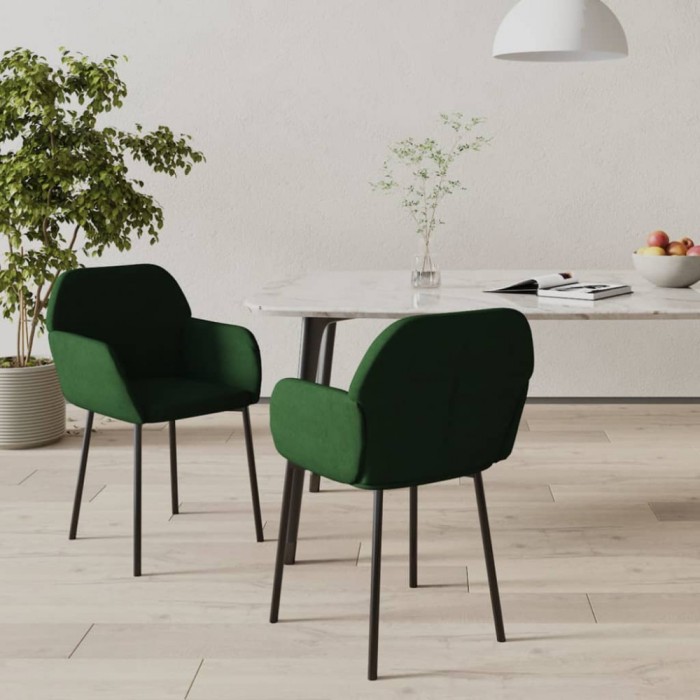 vidaXL Scaune de sufragerie, 2 buc., verde &icirc;nchis, catifea 344703