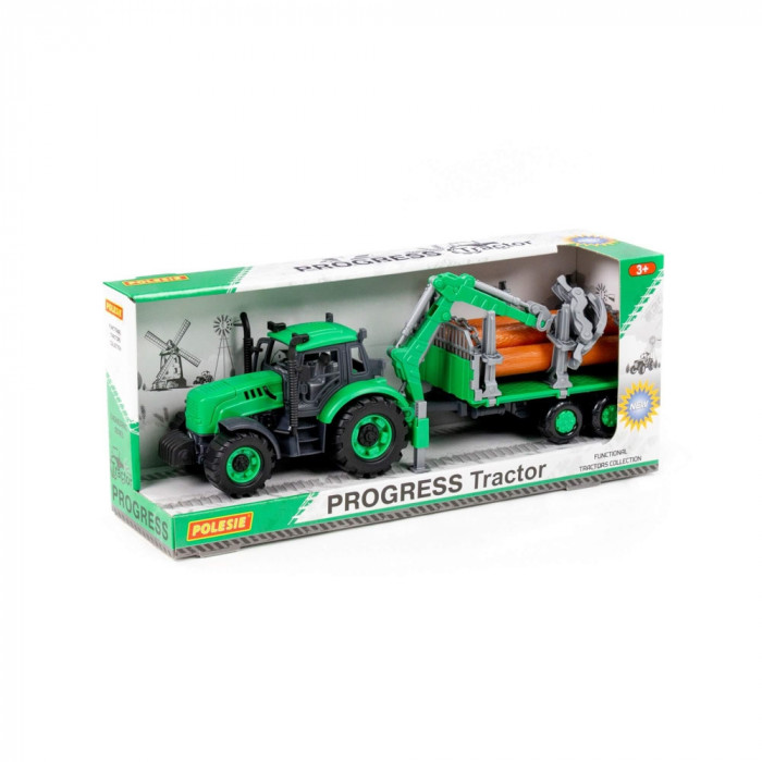 Tractor cu remorca lemne - Progresso, 40x11.5x17 cm, Polesie