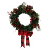 Coronita de Craciun artificiala, Alska, cu fundita in carouri si conuri